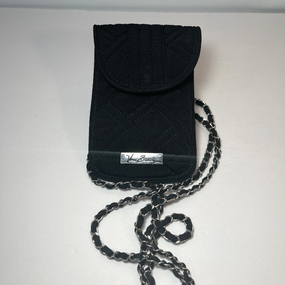 Vera Bradley Crossbody Cell Phone Bag With Silver Chain Strap Black